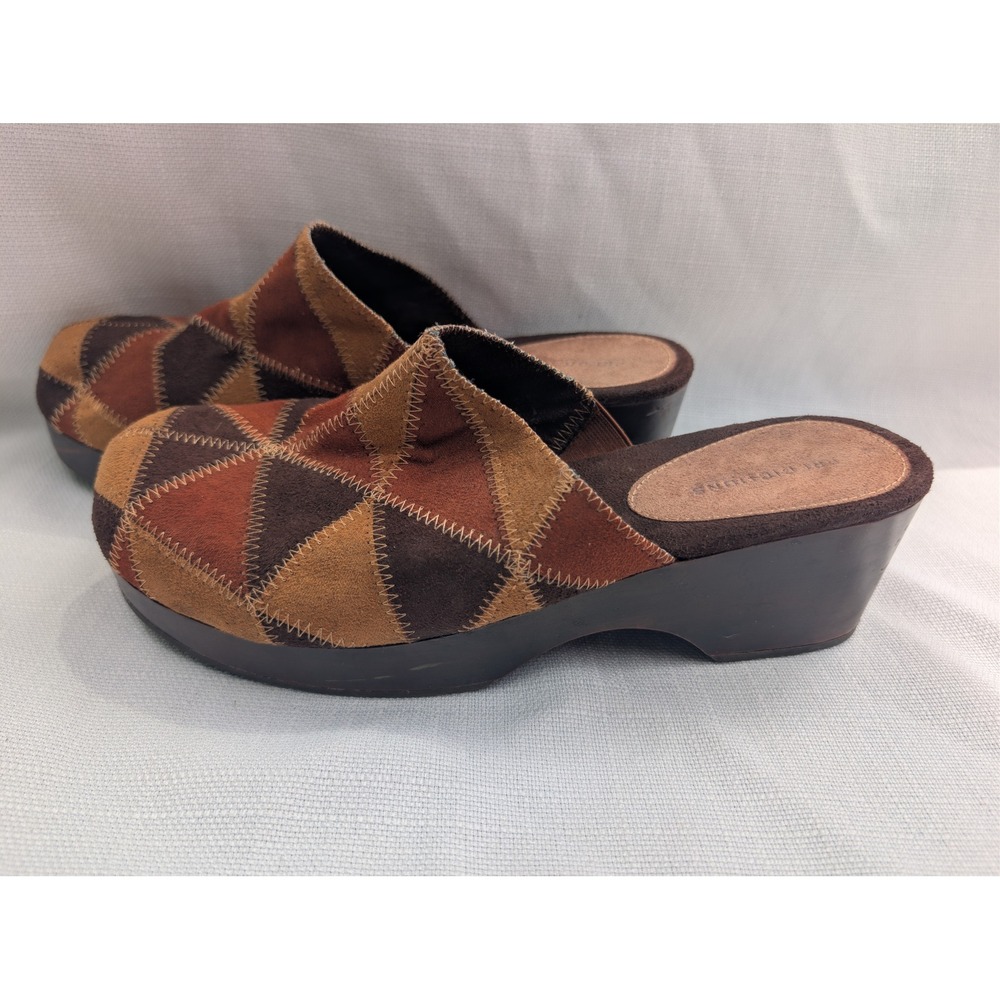 Predictions Block Heel Slip On Womens 9.5 Brown Patchwork 90s Grunge Chunky